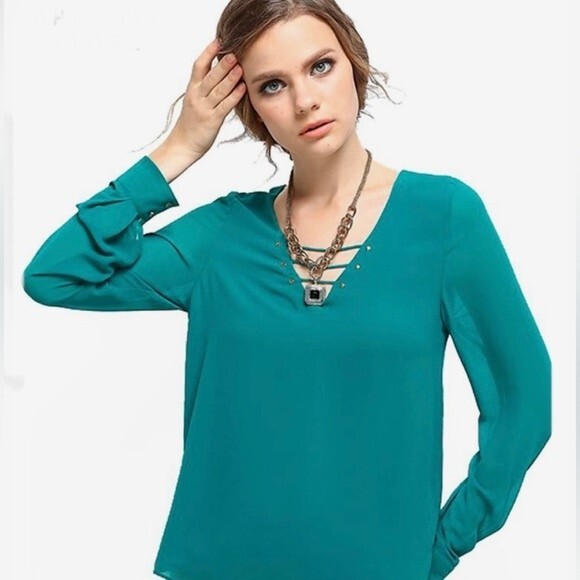 Naked Zebra long sleeve emerald green blouse size large - Picture 1 of 8